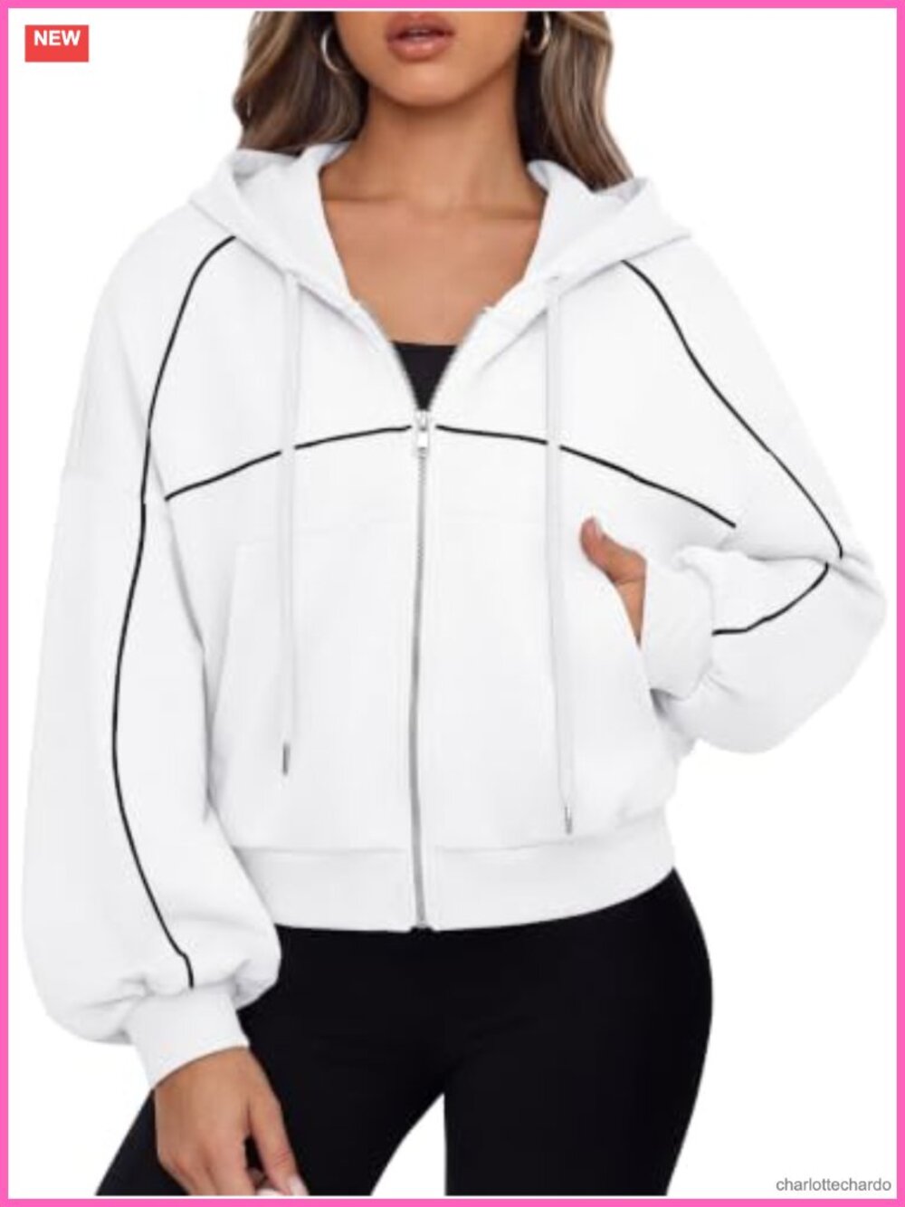 Women's Cropped Zip Up Hoodie Cotton Blend Striped Sweatshirt